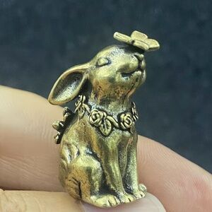 Miniature Easter Bunny & Butterfly Brass-Tone Collectible Figurine. New.